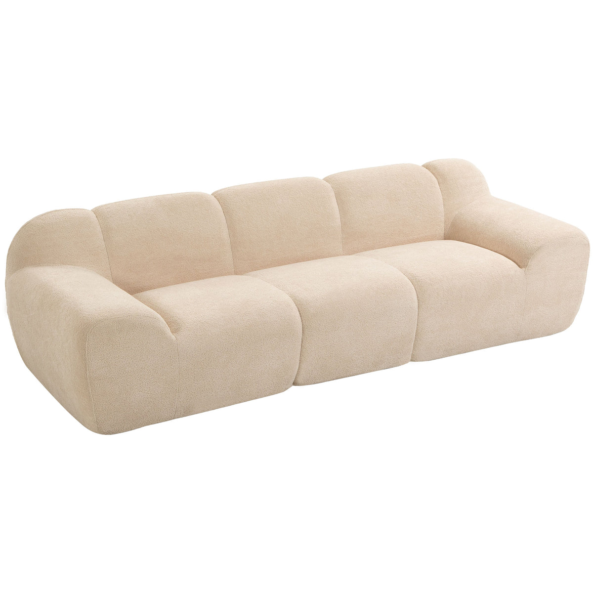 Canapé 3 Places 233 cm, Canapé Salon en Chenille Moderne avec Assise Profonde, Accoudoirs Larges, Beige
