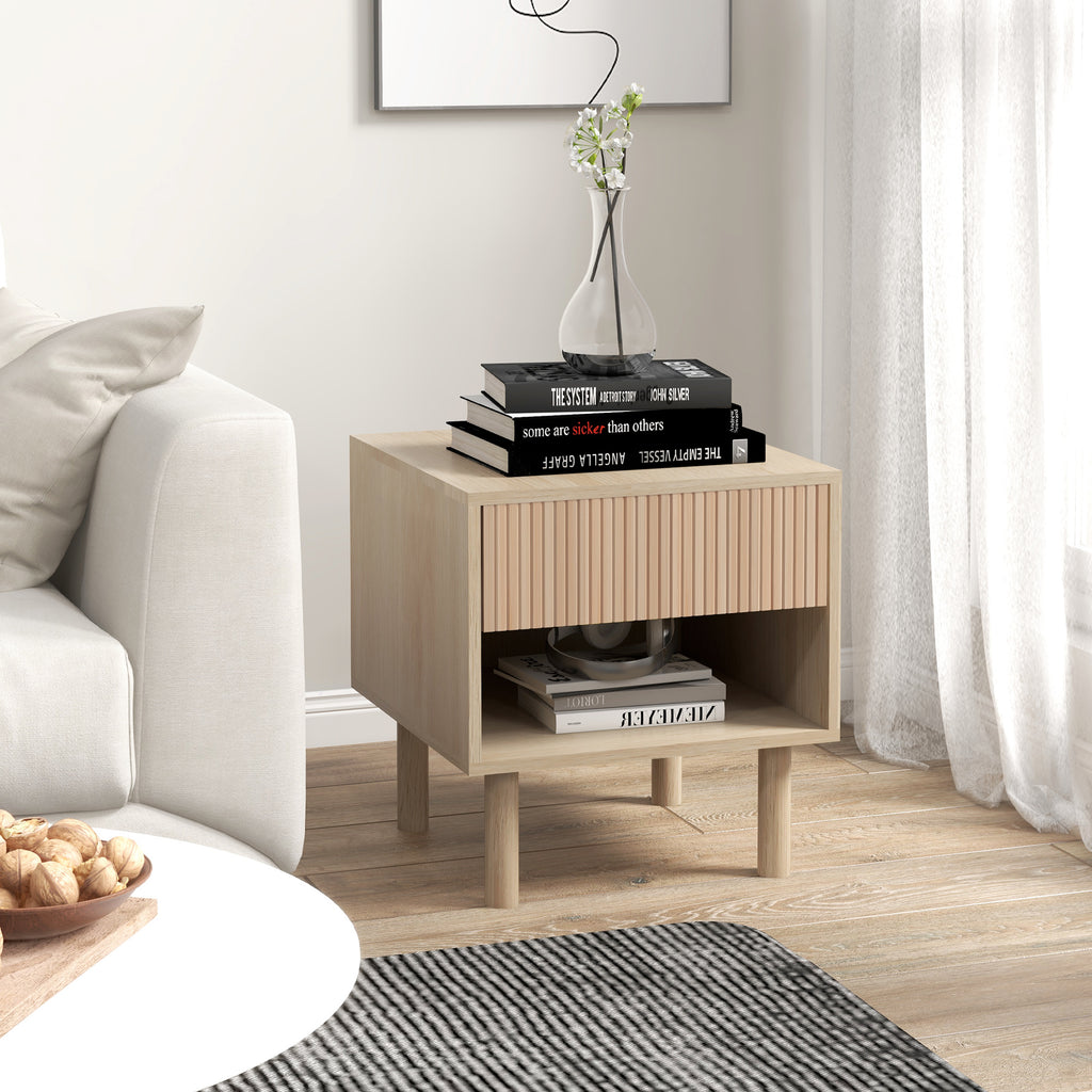 Table de chevet table de nuit avec tiroirs et niches, table d'appoint style moderne pour chambre à coucher, salon, dim. 47 x 47 x 50 cm, finition bois naturel