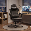 Chaise Gaming Ergonomique avec Coussin Lombaire Massant, Fauteuil Gaming Inclinable en Cuir Synthétique, Noir
