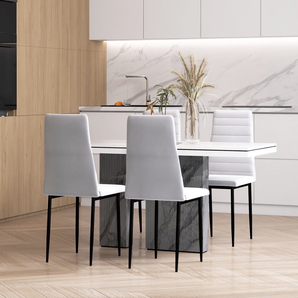 Lot de 4 chaises de salle à manger chaises de cuisine avec dossier haut pieds en métal et tissu en lin 41x50x97cm blanc