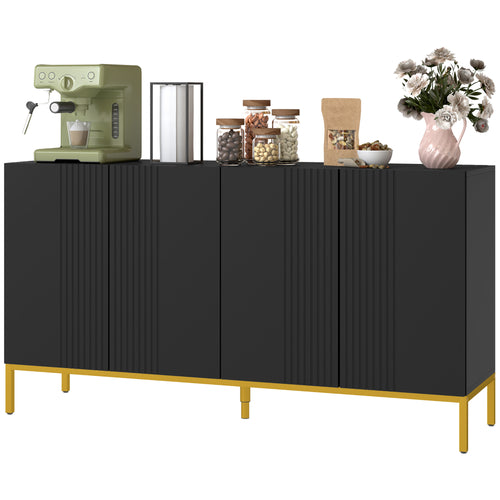 Buffet design contemporain graphique 2 placards porte étagères réglables en bois noir métal doré