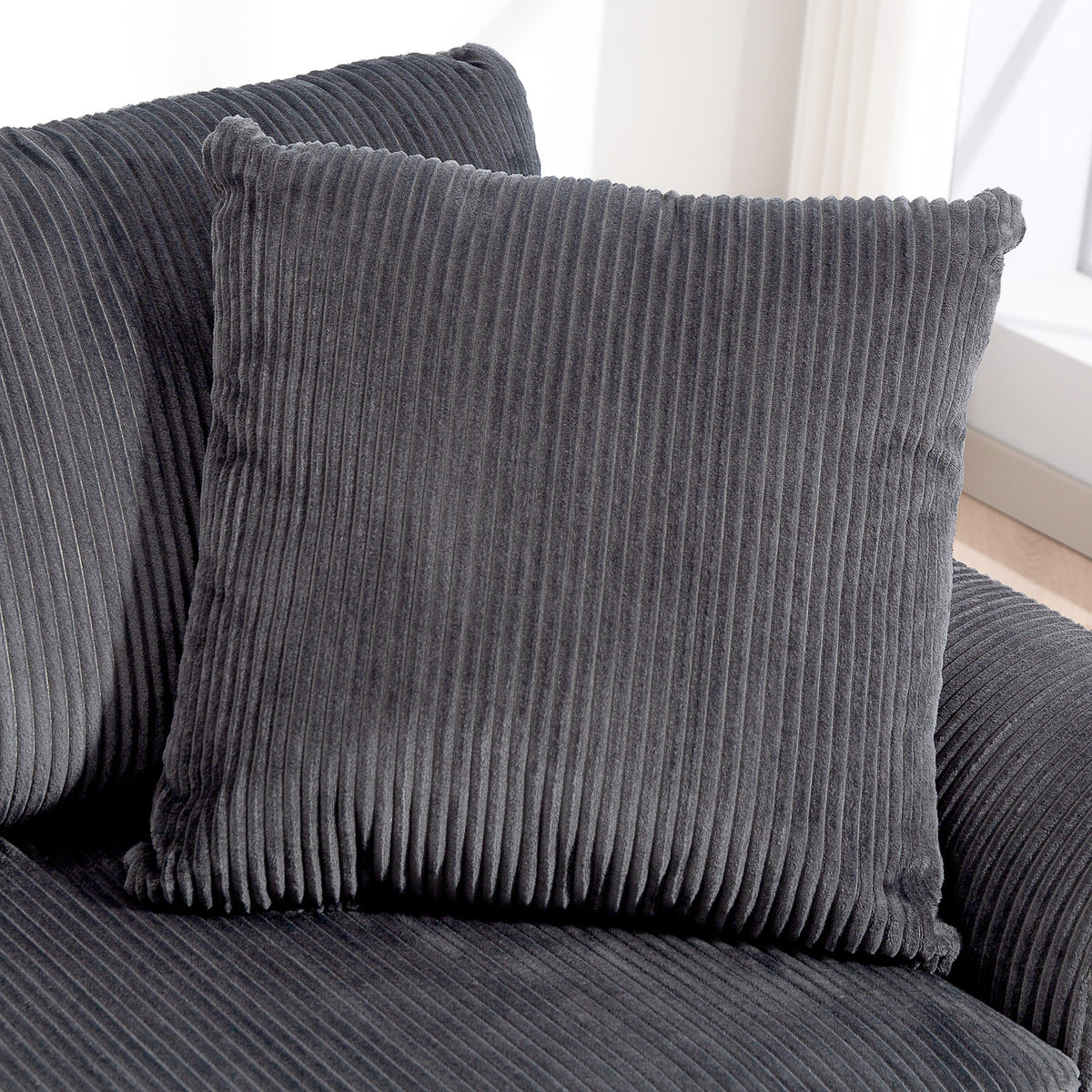 Canapé 3 places 212 cm avec 2 coussins à ressorts, tissu velours côtelé, pour salon, chambre, bureau à domicile, gris foncé