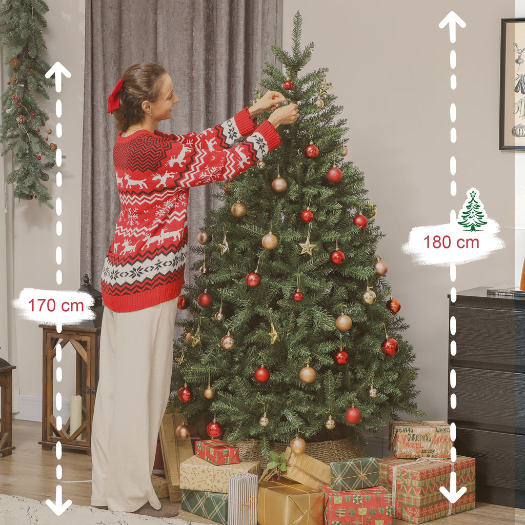 Künstlicher Weihnachtsbaum 180 cm, realistischer Weihnachtsbaum mit 1687 biegsamen Zweigspitzen, Metallständer, grün