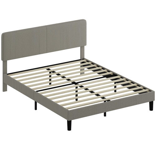 Bettgestell 160 x 200 cm, Lattenrost aus Holz, verstellbares Kopfteil, Doppelbett mit Cord-Bezug, grau
