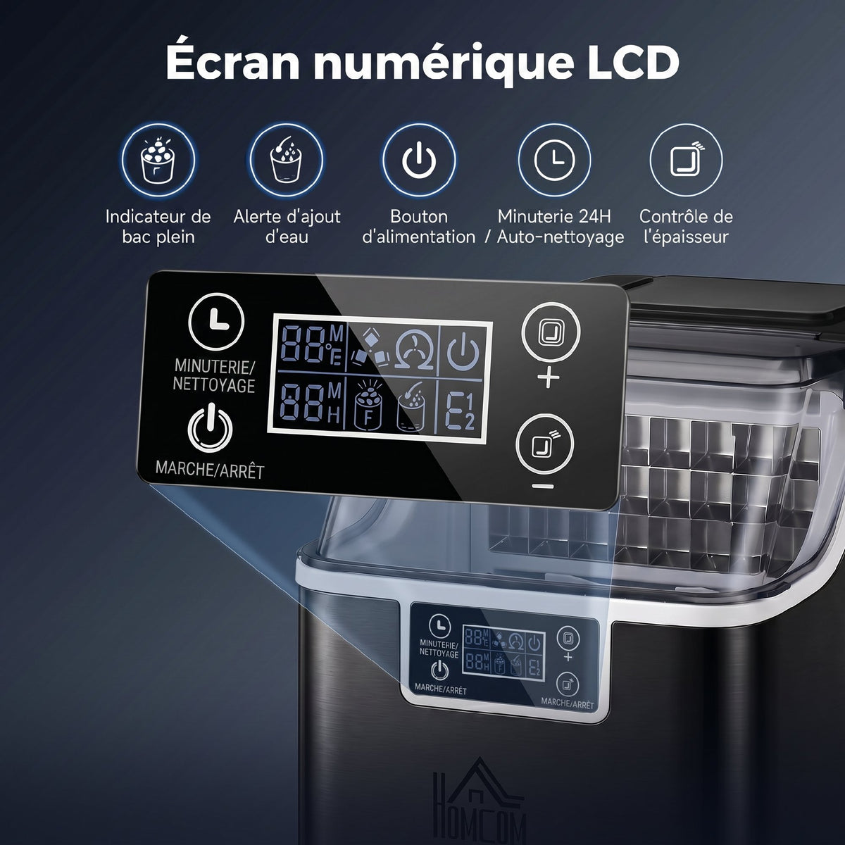 Eiswürfelmaschine, 20 kg in 24 Std., 24 Eiswürfel in 14-18 Min., Ice Maker mit Selbstreinigungsfunktion, 25,2x36x37,1 cm, schwarz
