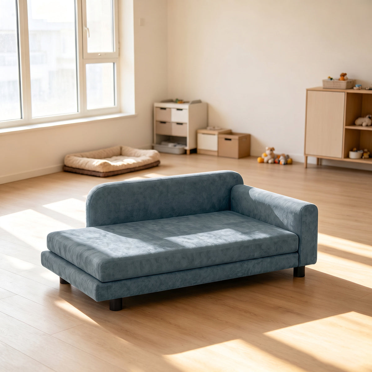 Hundesofa Hundebett abnehmbares waschbares Kissen hohe Rückenlehne Armlehnen Samt 101x66x34,5cm Grau