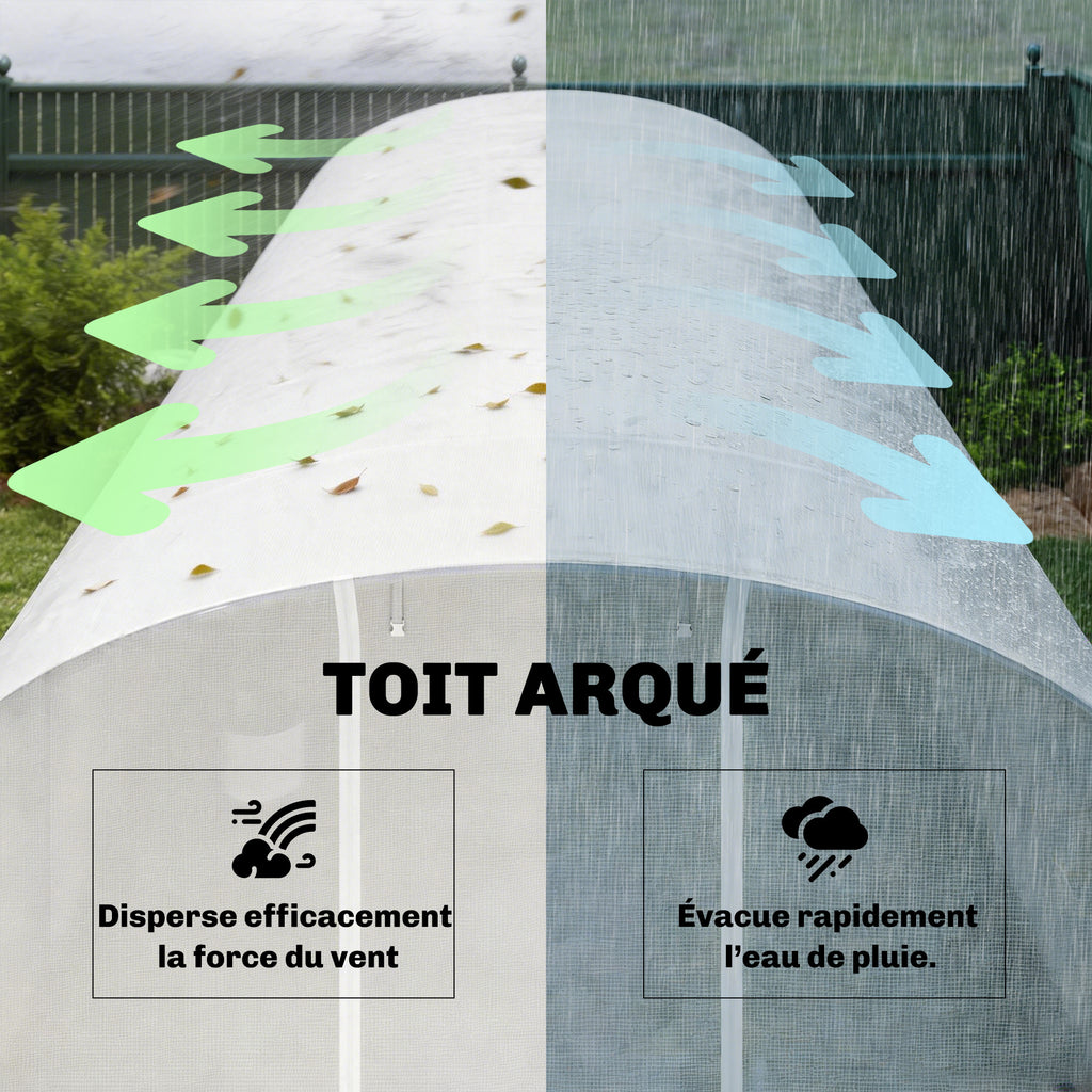 Gartentunnel-Gewächshaus 24m², Tunnel-Gewächshaus mit verzinktem Stahlrahmen, Türen und 2 großen Fenstern, weiß