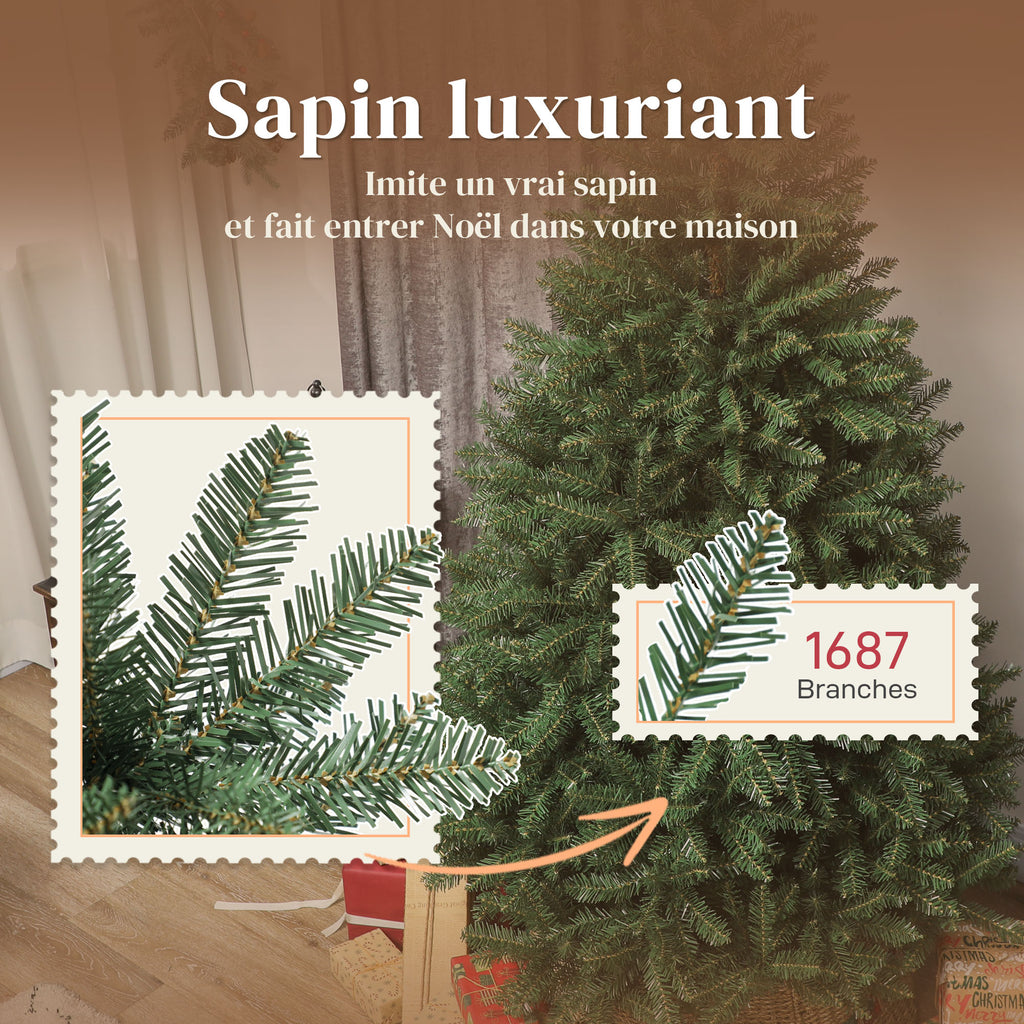 Künstlicher Weihnachtsbaum 180 cm, realistischer Weihnachtsbaum mit 1687 biegsamen Zweigspitzen, Metallständer, grün