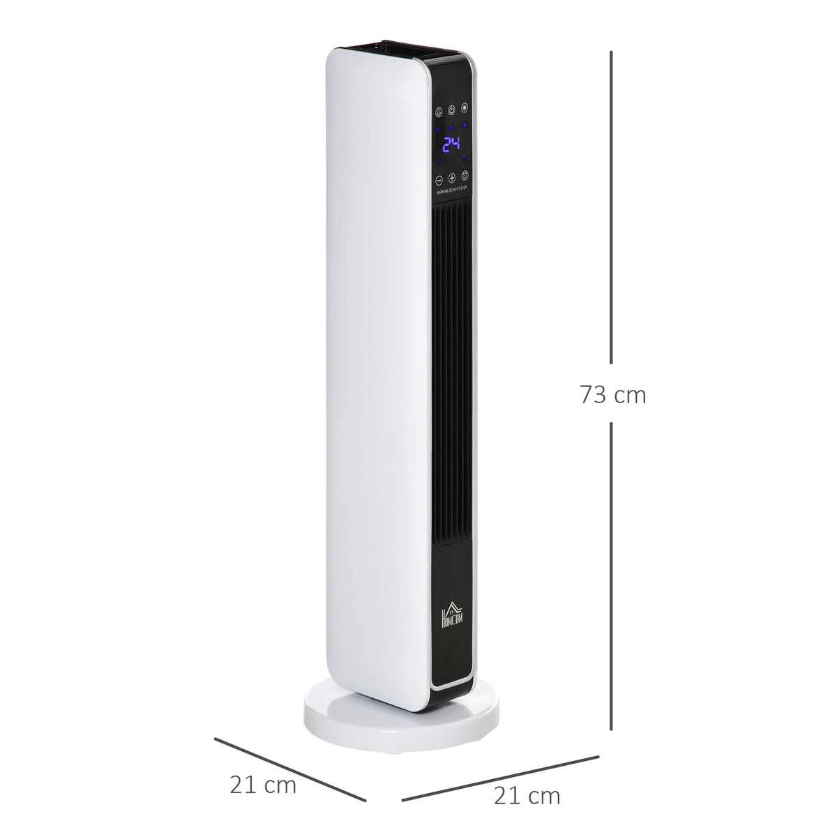 Chauffage électrique soufflant oscillant 1100/2200 W, céramique PTC, télécommande incluse, minuterie 8h, 21 x 21 x 73 cm