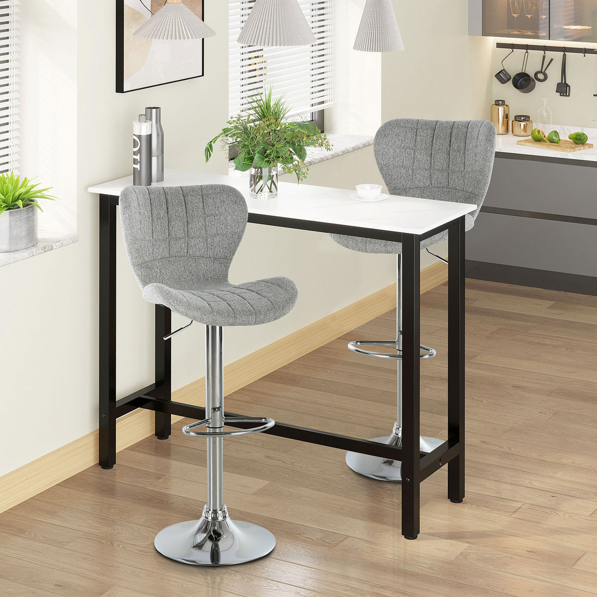 Lot de 2 Tabourets de Bar Design Contemporain Hauteur d'assise réglable 59-81 cm pivotant 360° Lin Gris