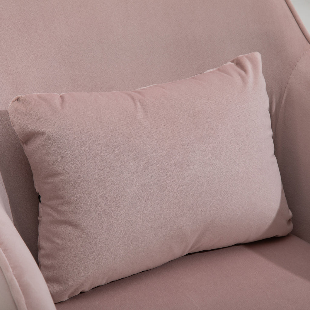 Chaise de bureau velours fauteuil bureau massant coussin lombaire intégré hauteur réglable rose poudré
